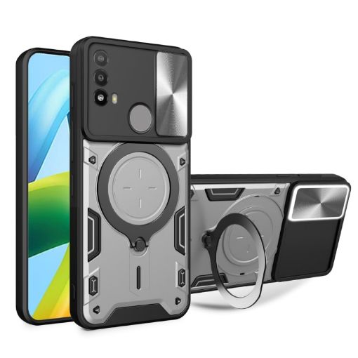 Moto E20/E30/E40 Silver Camshield Case with Magnetic Holder - 1