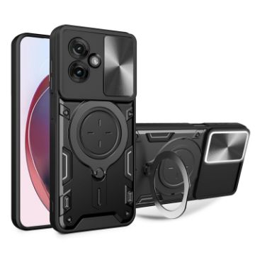 Moto G55 CD Texture Camshield Magnetic Holder Case - Black - 1