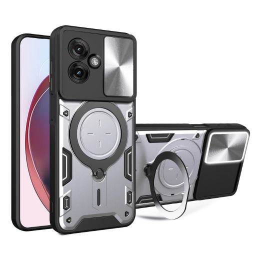 Moto G55 CD Texture Camshield Magnetic Holder Case - Silver - 1