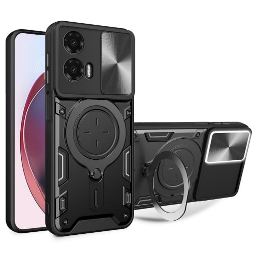 Motorola Moto G35 CD Texture Camshield Magnetic Holder Case - Black - 1