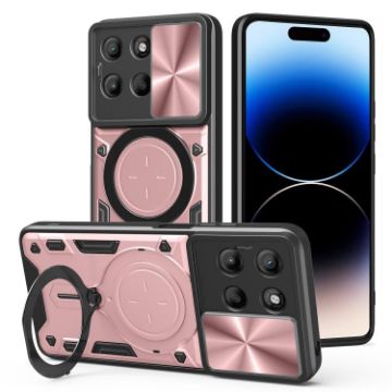 Moto G15 Pink CD Texture Camshield Case with Magnetic Holder - 1