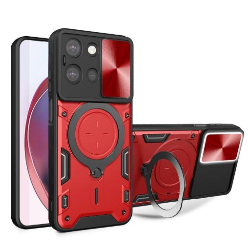 Moto G 2025 Red Camshield Magnetic Holder Case - CD Texture Sliding - 1