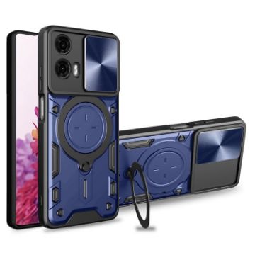 Moto G24 Power CD Texture Camshield Magnetic Holder Case - Blue - 1