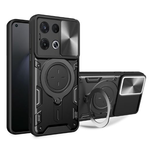 OPPO Reno8 Pro 5G Black Camshield Magnetic Holder Phone Case - 1