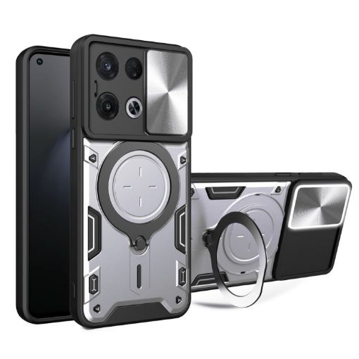 OPPO Reno8 Pro 5G Silver Camshield Magnetic Holder Phone Case - 1