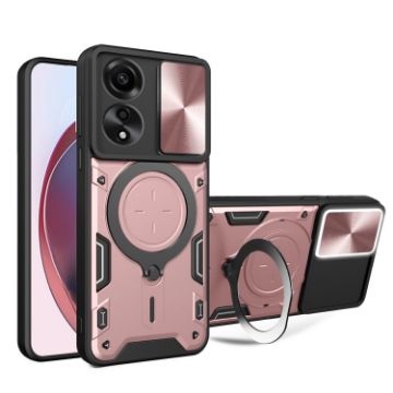 OPPO A78 4G Pink Camshield Magnetic Holder Phone Case with CD Texture - 1