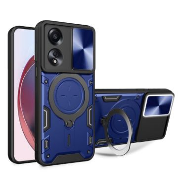 OPPO A58 4G Global CD Texture Camshield Magnetic Holder Case Blue - 1