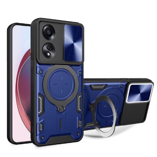 OPPO A58 4G Global CD Texture Camshield Magnetic Holder Case Blue - 1