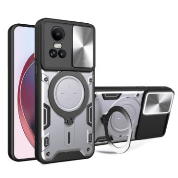 OPPO Reno10 5G Silver Case: CD Texture, Sliding Camshield, Magnetic Holder - 1