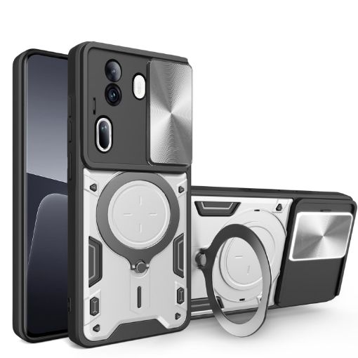 OPPO Reno11 Pro 5G Silver Case - CD Texture, Sliding Camshield, Magnetic Holder - 1