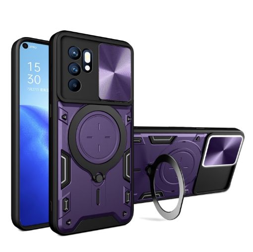 OPPO Reno 6 4G Purple Camshield Magnetic Holder Phone Case - 1