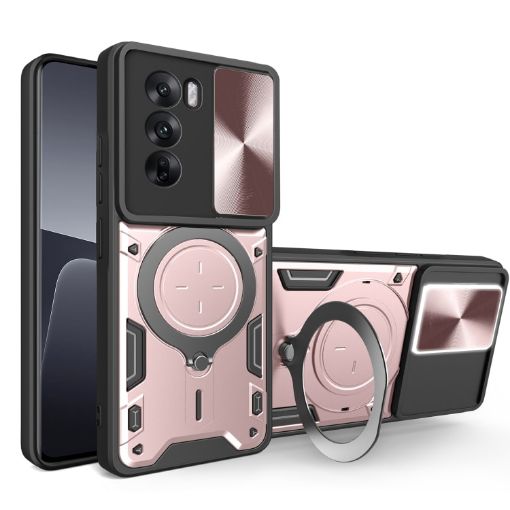 OPPO Reno12 Pro 5G Pink Case: CD Texture, Sliding Camshield, Magnetic Holder - 1