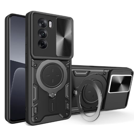 OPPO Reno12 Pro 5G Case - Black Camshield Magnetic Holder, Global CD Texture - 1