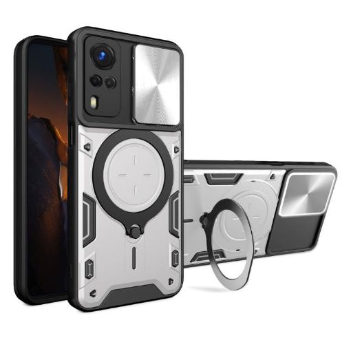 Vivo Y51 2020/Y31 Silver CD Texture Camshield Magnetic Holder Case - 1