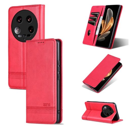 Xiaomi 14 Ultra AZNS Red Magnetic Calf Texture Flip Leather Case - 1