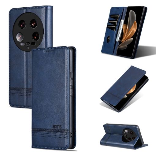 Xiaomi 14 Ultra AZNS Magnetic Calf Texture Flip Leather Case Dark Blue - 1