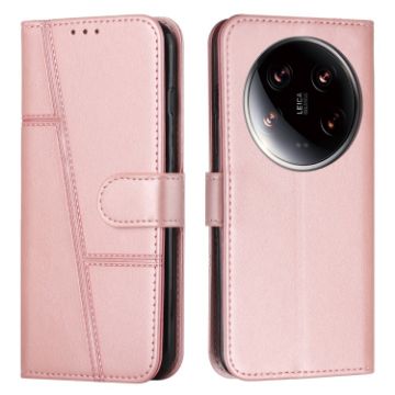 Xiaomi 14 Ultra Rose Gold Leather Phone Case - Calf Texture Buckle - 1