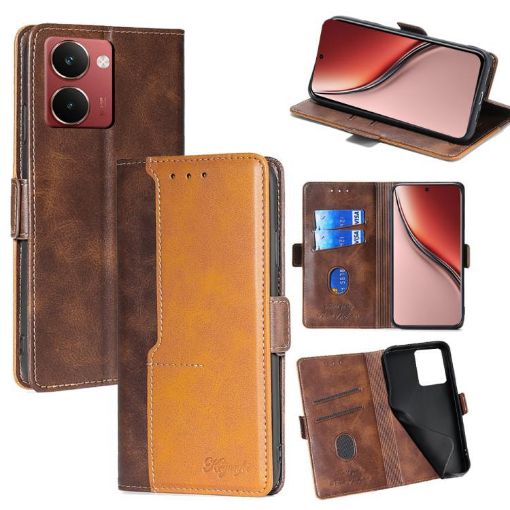 Realme P3 Ultra 5G Leather Phone Case - Dark Brown & Gold Contrast - 1