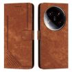 Xiaomi 14 Ultra Brown Leather Phone Case with Lanyard - Stripe Pattern - 1