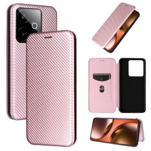 Realme GT 7 Global Pink Carbon Fiber Texture Flip Leather Case - 1