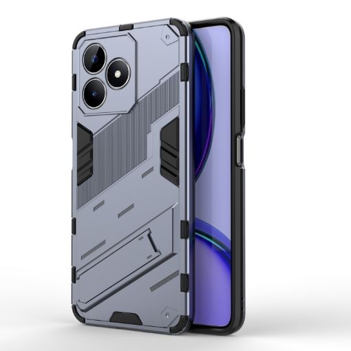 Realme C53 4G Punk Armor Phone Case with Holder - Grey, PC + TPU - 1
