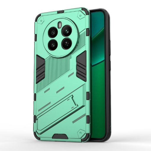 Realme 12+ 5G Punk Armor Phone Case with Holder - Green PC + TPU - 1