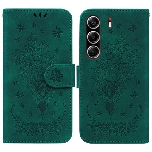 Tecno Camon 40 Pro 4G Green Butterfly Rose Leather Phone Case - 1