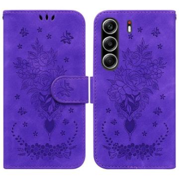 Tecno Camon 40 Pro 4G Purple Butterfly Rose Leather Phone Case - 1
