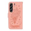 Tecno Camon 40 Pro 4G Pink Butterfly Rose Embossed Leather Case - 4
