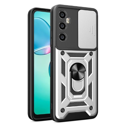 Realme C65 4G Silver Phone Case with Sliding Camera Cover TPU Hybrid PC - 1