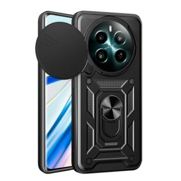 Realme 12+ 5G Black TPU Hybrid PC Case with Sliding Camera Cover - 1