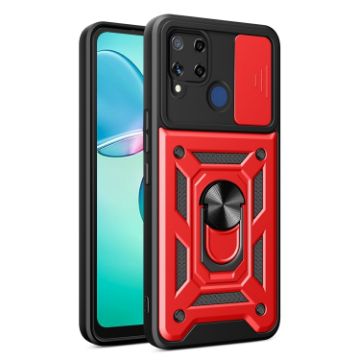 Realme C25/C15 Red Sliding Camera Cover TPU Hybrid PC Phone Case - 1