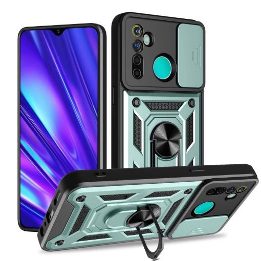 Realme 5 Pro Mint Green TPU Hybrid PC Case with Sliding Camera Cover - 1