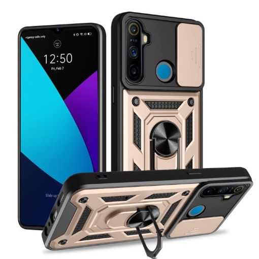 Realme 5 Gold TPU Hybrid PC Phone Case with Sliding Camera Cover - 1