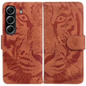 Tecno Camon 40 Brown Tiger Embossing Flip Leather Phone Case - 1