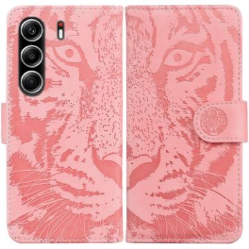 Tecno Camon 40 Pro 4G Pink Tiger Embossing Flip Leather Case - 1