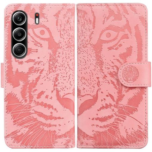 Tecno Camon 40 Pro 4G Pink Tiger Embossing Flip Leather Case - 1