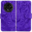 Tecno Spark 30 4G Flip Leather Case - Tiger Embossing Pattern, Purple - 1