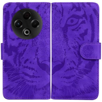 Tecno Spark 30 4G Flip Leather Case - Tiger Embossing Pattern, Purple - 1
