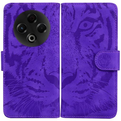 Tecno Spark 30 4G Flip Leather Case - Tiger Embossing Pattern, Purple - 1
