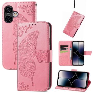 Ulefone Note 16 Pro Pink Leather Case - Butterfly Love Flower Design - 1
