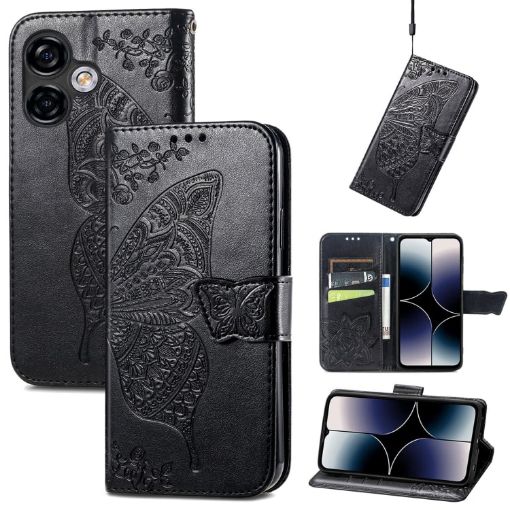 Ulefone Note 16 Pro Black Leather Case - Butterfly Love Flower Design - 1