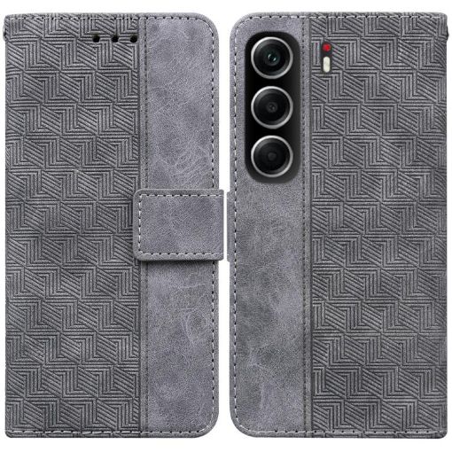 Tecno Camon 40 Grey Geometric Embossed Leather Phone Case - 1