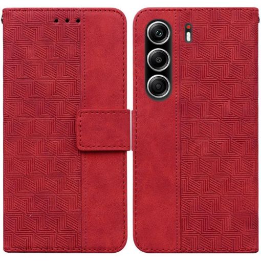 Tecno Camon 40 Pro 4G Red Geometric Embossed Leather Phone Case - 1