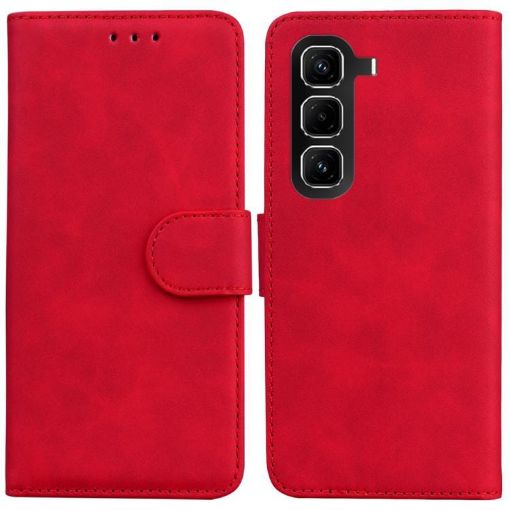 Infinix Hot 50 Pro 4G Red Leather Flip Case - Skin Feel Pure Color - 1