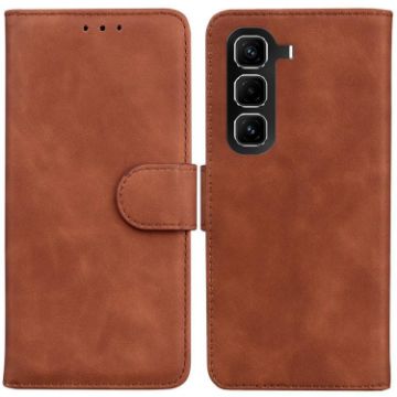 Infinix Hot 50 Pro 4G Brown Leather Flip Phone Case - Skin Feel - 1