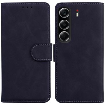 Tecno Camon 40 Black Leather Flip Case - Skin Feel Pure Color - 1