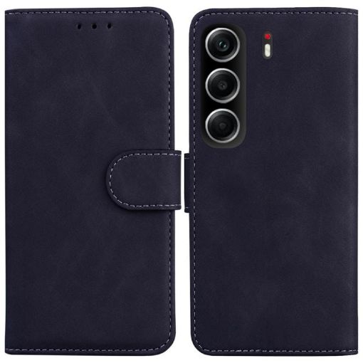 Tecno Camon 40 Black Leather Flip Case - Skin Feel Pure Color - 1