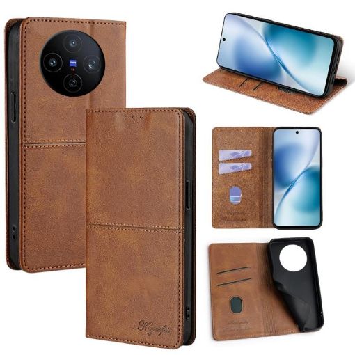 Vivo X200s 5G Light Brown Cow Texture Magnetic Leather Case - 1