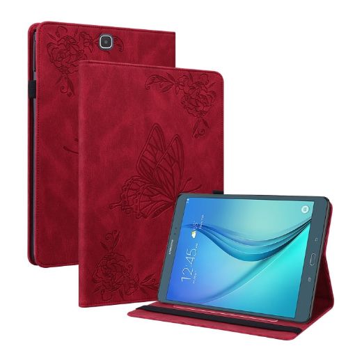 Samsung Galaxy Tab A 9.7 T550 T555 Red Butterfly Flower Leather Case - 1